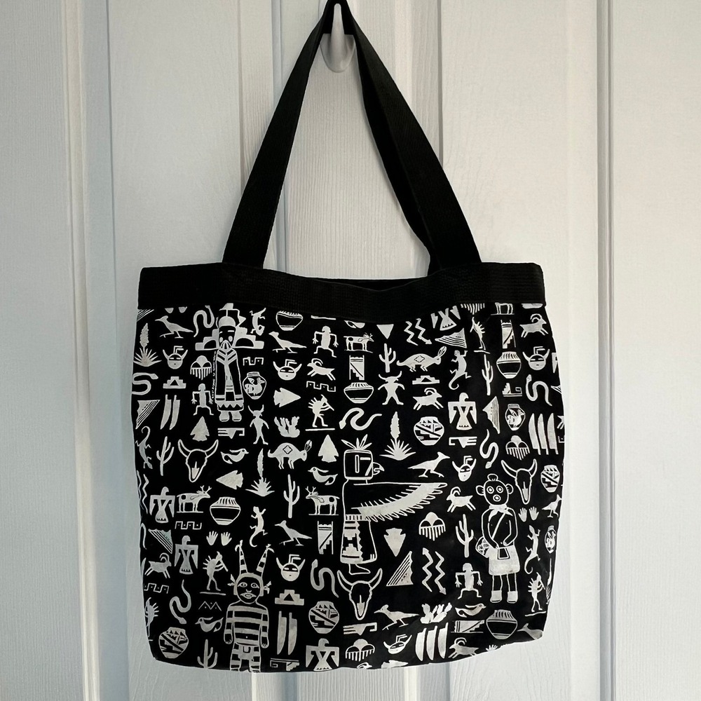Vtg 1991 Santa Fe Sportswear Tote Bag Made‎ in USA Black/White Petroglyph